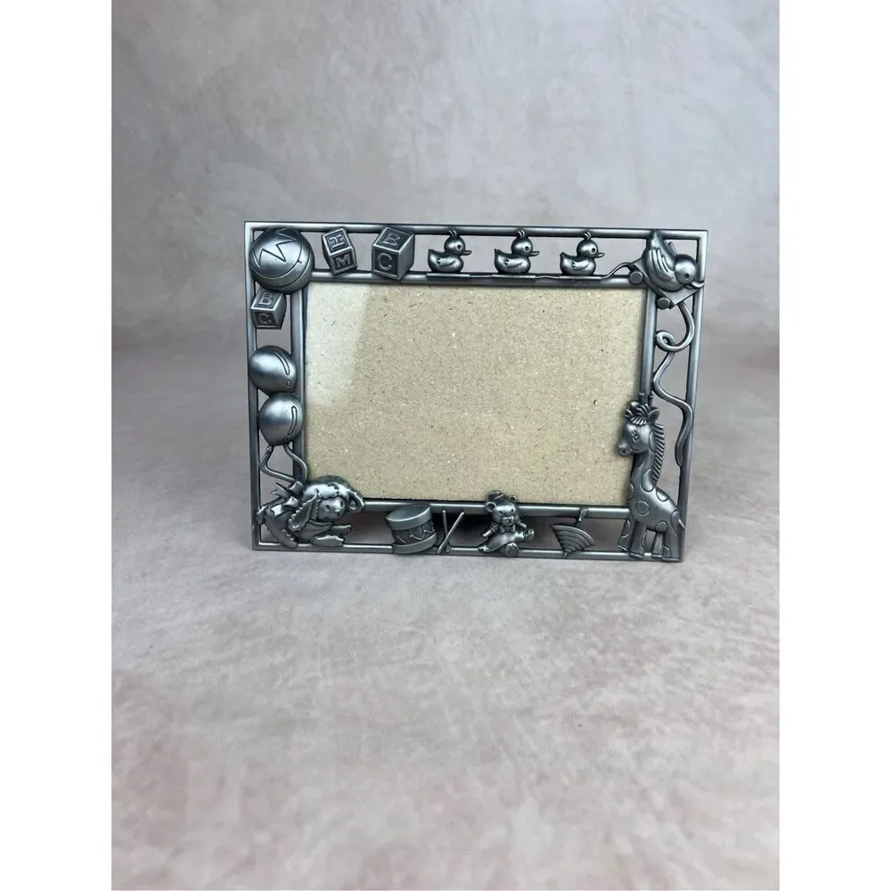 Vintage Novelty Baby Nursery Picture Frame 90s Y2K Silver Metal